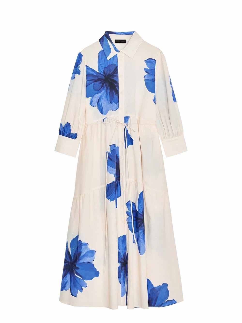 Zara ZW collection Shirt Dress with Bold Blue Floral Print
